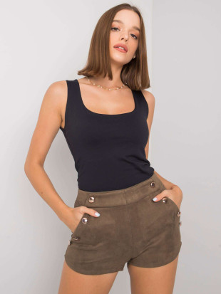 Khaki Shorts aus Kunstwildleder von RUE PARIS