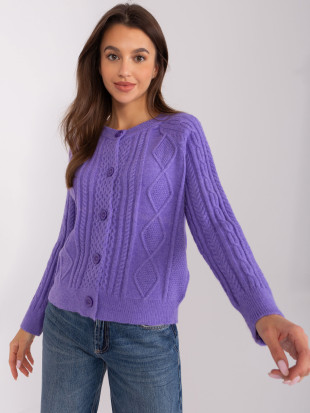 Lila Strickjacke mit Rundhalsausschnitt