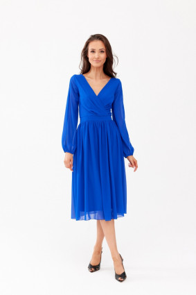 Ausgestelltes Kleid mit Wickelausschnitt in intensivem Blau