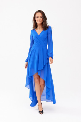 Asymmetrisches Maxi-Kleid mit langen Ärmeln in intensivem Blau