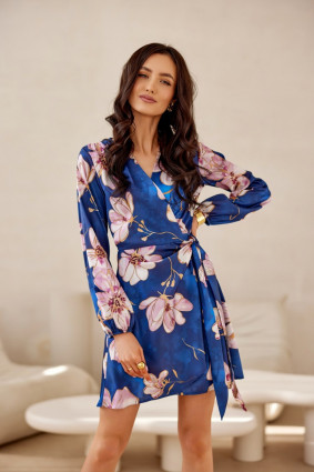Gemustertes Mini-Kleid mit Taillenbindung