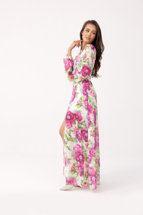 Langes gemustertes Kleid mit Rückenschnürung Nicole