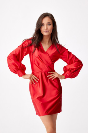 Satiniertes Mini-Kleid mit langen Ärmeln in Rot