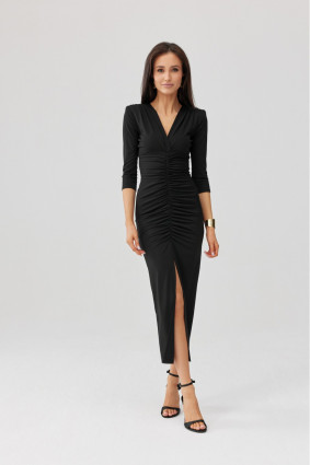 Schwarzes Midi-Kleid Mireya