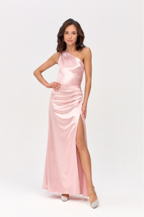 Satiniertes Maxi-Kleid mit einem Schulterträger in Rosa