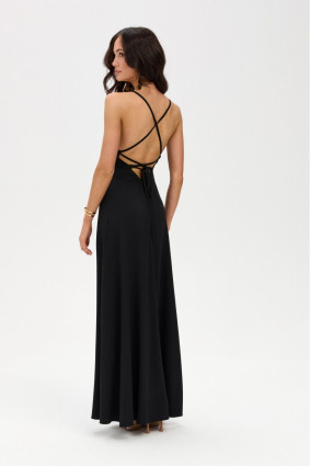 Schwarzes Maxi-Trägerkleid mit Rückenschnürung