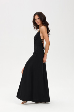 Schwarzes Maxi-Trägerkleid mit Rückenschnürung