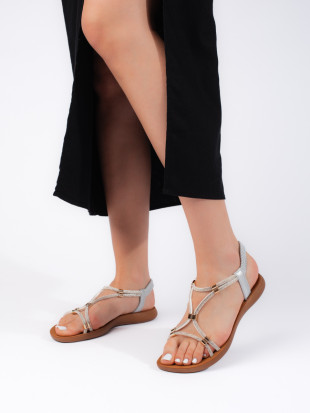 Silberne flache Glitzer-Sandalen