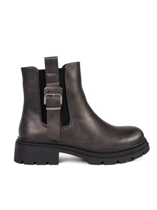 Dunkelbraune metallische Stiefeletten mit Schnalle