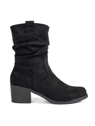 Schwarze Damenstiefeletten im Cowboy-Stil mit gerafftem Schaft