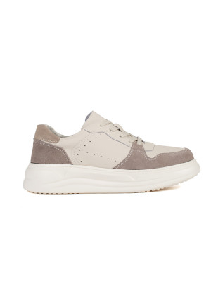 Beige Leder Sneakers auf Plattform