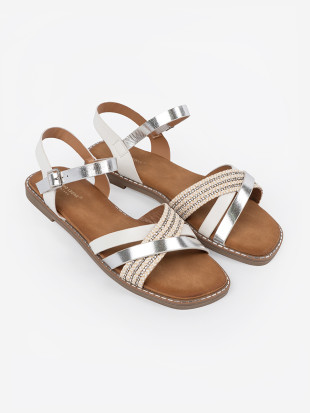 Weiße Damen Sandalen mit flachem Absatz von Sergio Leone