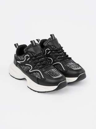 Schwarze Damen Sneakers mit dekorativen Einsätzen
