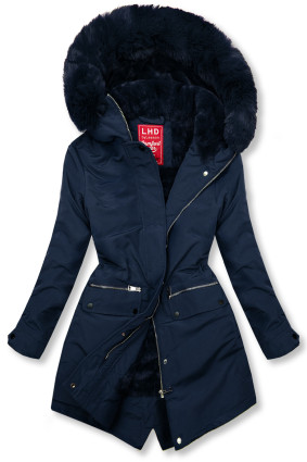 Winterparka mit Fellimitat dunkelblau