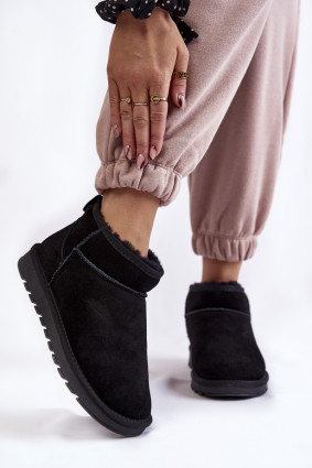 Niedrige Winterstiefel aus schwarzem Veloursleder