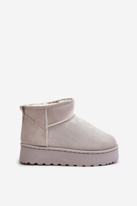 Graue gefütterte Schneestiefel mit Plattform und Velouroberfläche
