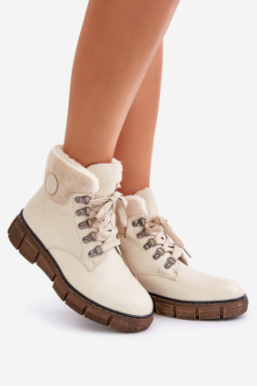 Beige gefütterte Stiefelette mit Plateau