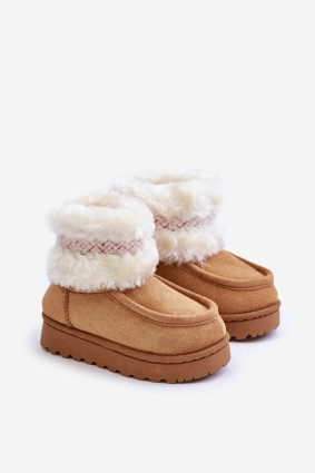 Winterstiefelette mit Fellbesatz und Muster, braun