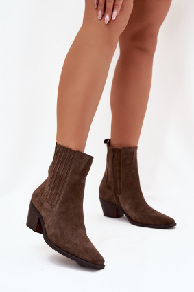 Gefütterte Veloursleder-Stiefelette mit Blockabsatz, braun