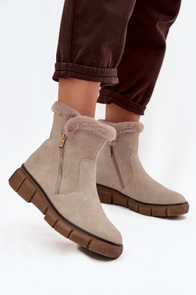 Snowboots mit Kunstfell und Plateausohle beige