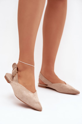 Beige Ballerinas mit Schnalle aus Wildlederimitat