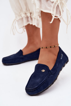 Mokassins aus blauem Eco-Wildleder, flach