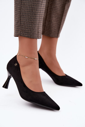 Schwarze Pumps mit schlankem Absatz aus Velourslederimitat