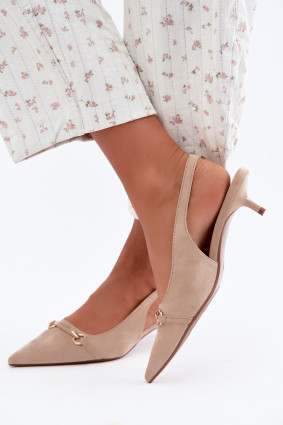 Beige Pumps mit offener Ferse und niedrigem Absatz