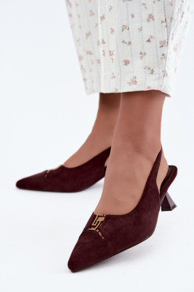 Pumps mit offener Ferse und dekorativem Detail, bordeaux, aus Velourslederimitat