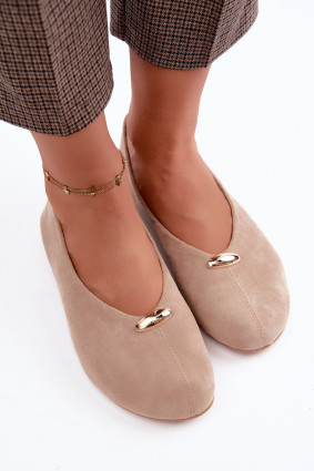 Beige Ballerinas mit goldenem Detail aus Wildlederimitat
