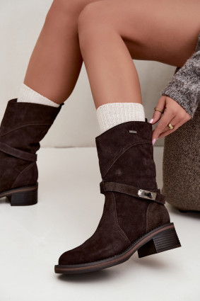 Gefütterte Stiefelette aus Wildleder mit Blockabsatz, braun