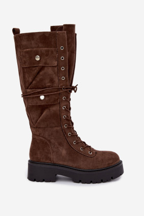 Schnürstiefel mit Plateau und Warmfutter in Braun