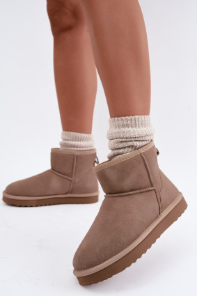 Beige Schneestiefel aus Wildleder mit Fellfutter