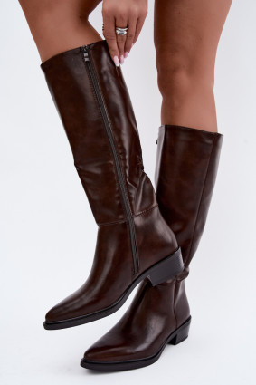Gefütterte braune Overknee-Stiefel mit niedrigem Absatz