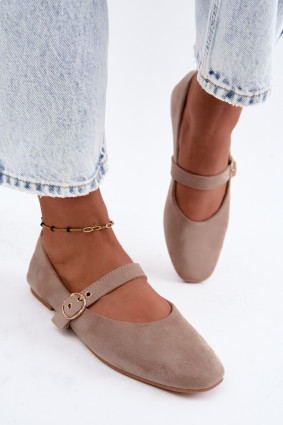 Beige Mary Jane Ballerinas aus Wildlederimitat
