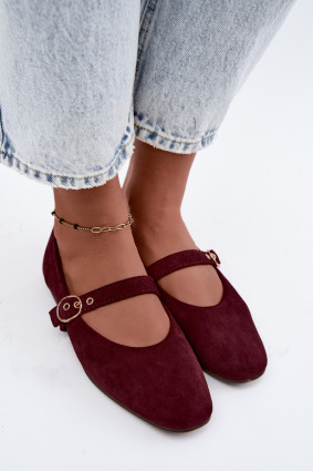 Bordeauxrote Mary Jane Ballerina aus Velourslederimitat