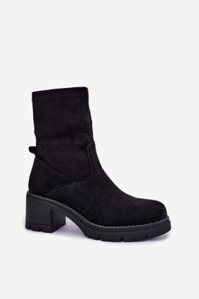 Schwarze Stiefelette aus Velourslederimitat mit Blockabsatz