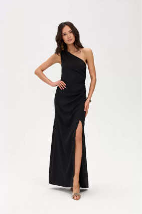 Schwarzes Maxi-Kleid mit Schlitz und One-Shoulder-Design