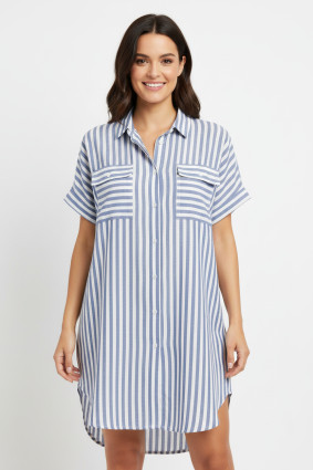 Gestreiftes Hemdkleid Weiß/Blau