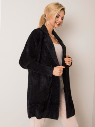 Schwarzer Alpaka Fluffy Mantel