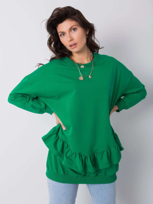 Grüner Baumwollpullover mit Rüschen