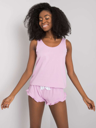Damen-Pyjama mit Rüschen in hellem Lila
