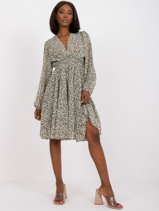 Ausgestellte khaki Kleid mit Tierdruck