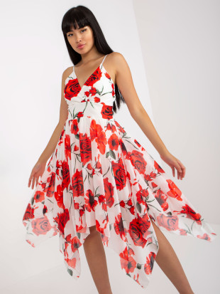 Bielo-rote Blumenkleid mit Trägern