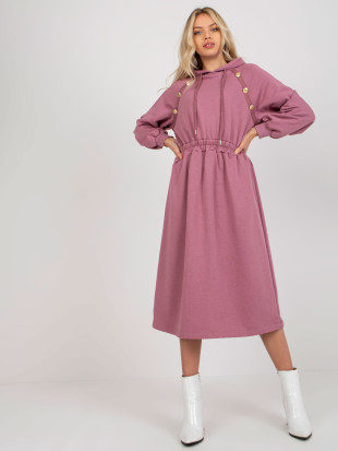 Rosa ausgestellte Sweatkleid mit Knöpfen