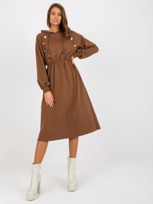 Braunes ausgestelltes Sweatkleid mit Kapuze