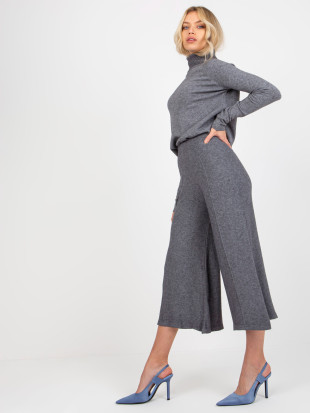 Dunkelgraue weite Strickhose mit Gummibund
