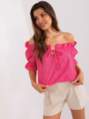 Dunkelrosa Bluse mit Ajour-Muster