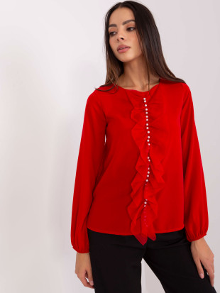 Elegante rote Bluse mit Rundhalsausschnitt
