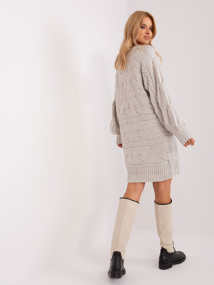 Helle beige Strickkleid mit Puffärmeln